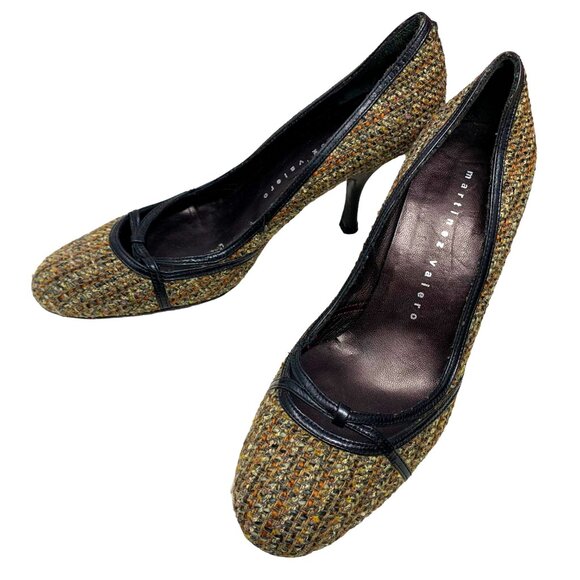 Martinez Valero Tweed‎ Leather Trim Classic Career Pumps - Picture 9 of 12